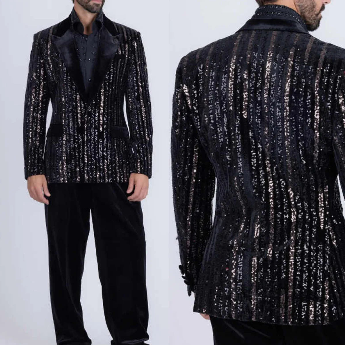 Customized Luxury Diamond Men Suit for Wedding 2 Pieces Sets Male Prom Blazer Crystals Sparkly Beaded Slim