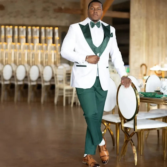 Gentleman Man Tuxedos 3 Pcs Jacket Vest Pants Wedding Suit Simple One Button Peaked Lapel Evening Groom Party Outfits Customized