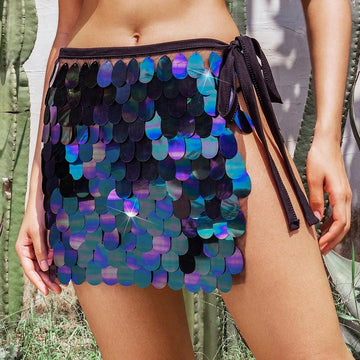 Sexy Mini Skirt Shiny Sequin Glitter High Waist Skirts for Woman Summer Fashion Streetwear Chic Hot Blue and Black Dance