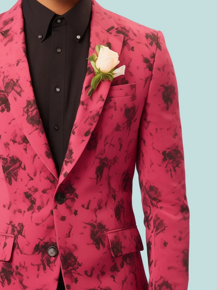 Fashion New Hawaiian Floral Print Suit Jacket Adult Gentleman Social Wedd Party Gown Men Slim Jacket Nightclub Stage Party Set