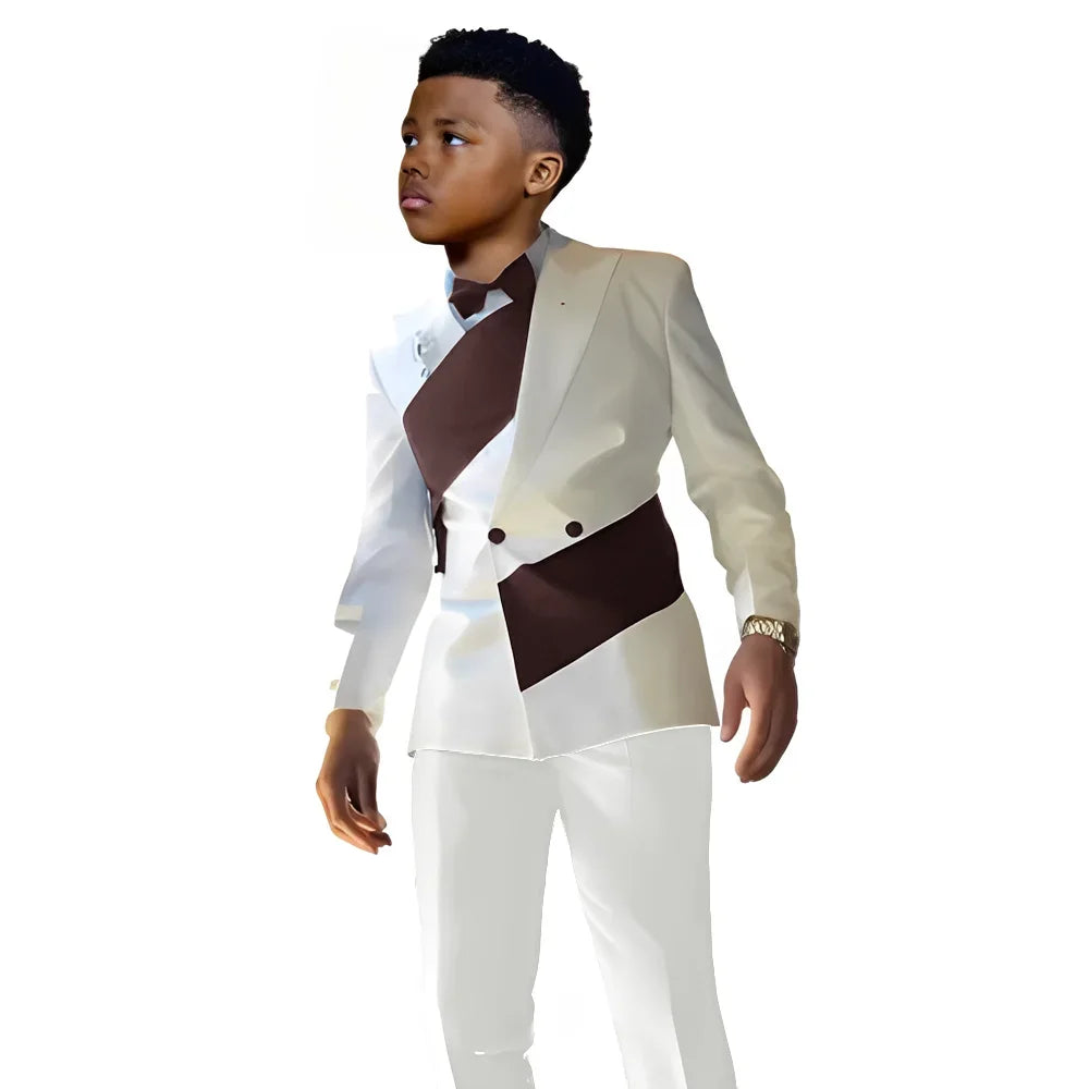 Satin Boys Suit 2 Pieces Set Double Breasted White Jacket with Pants Wedding Tuxedo Kids for 2-16 Years Old Boy Slim Fit Suit
