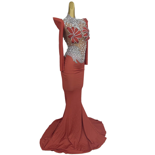 Sexy Shiny Rhinestones Pearls Party Dress Women's Evening Trumpet Dresses Stage Celebrate Gogo Costume Festival Outfits