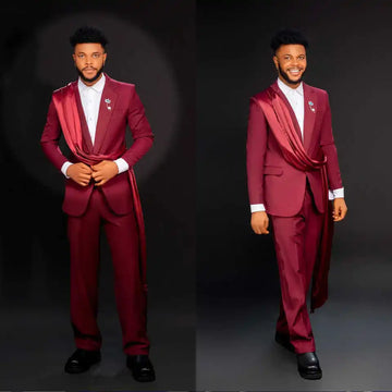 Bright Red Wedding Tuxedos 2 Piece Set Jacket Pants Notched Lapel Men Suit with Wrap One Button Party Suits Customized
