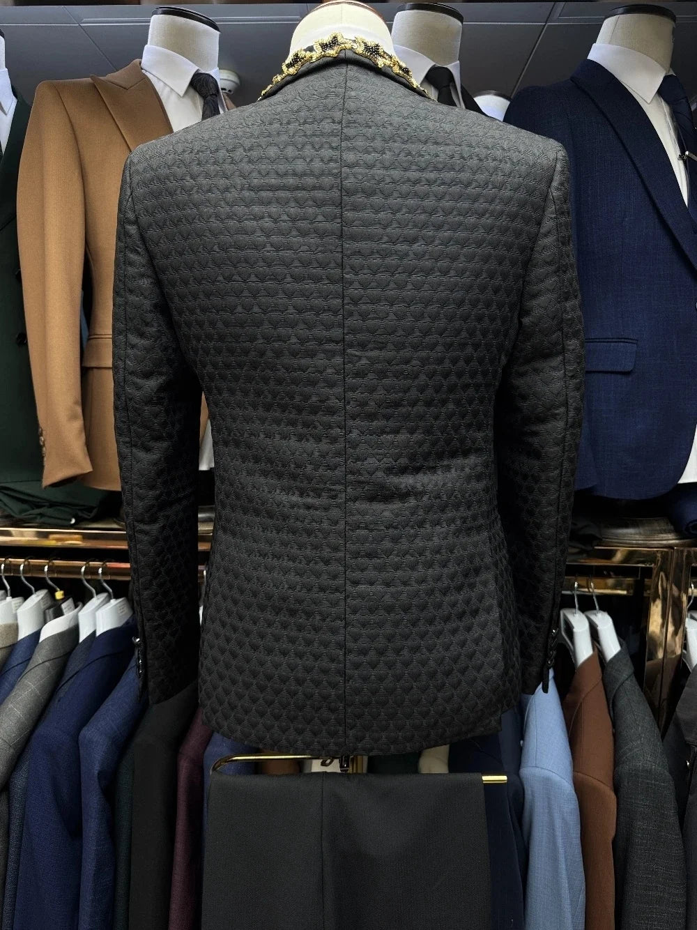 Vintage Men Suits Tailor-Made 3 Pieces Shawl Lapel Jacket Beading Blazer One Button Air Cotton Groom Customized Coat Vest Pants