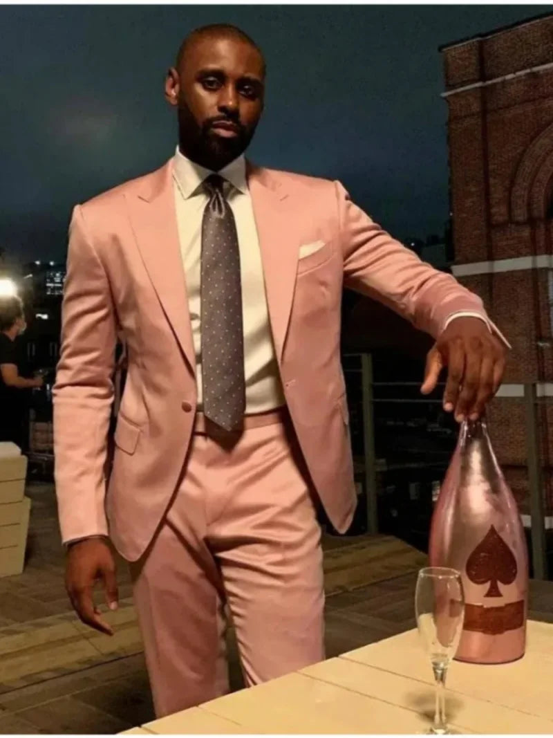 Fashion Man Tuxedos One Button 2 Pcs Jacket Pants Wedding Suit Simple Long Sleeve Evening Groom Party Outfits Customized