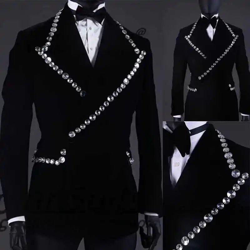 Sequined Men Wedding Suits for Men Peak Lapel Tuxedo Groom Wear 2 Pcs Jacket Pants Business Evening Party Customized