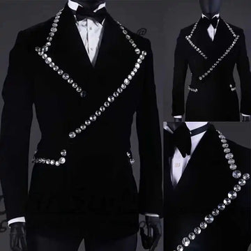 Sequined Men Wedding Suits for Men Peak Lapel Tuxedo Groom Wear 2 Pcs Jacket Pants Business Evening Party Customized