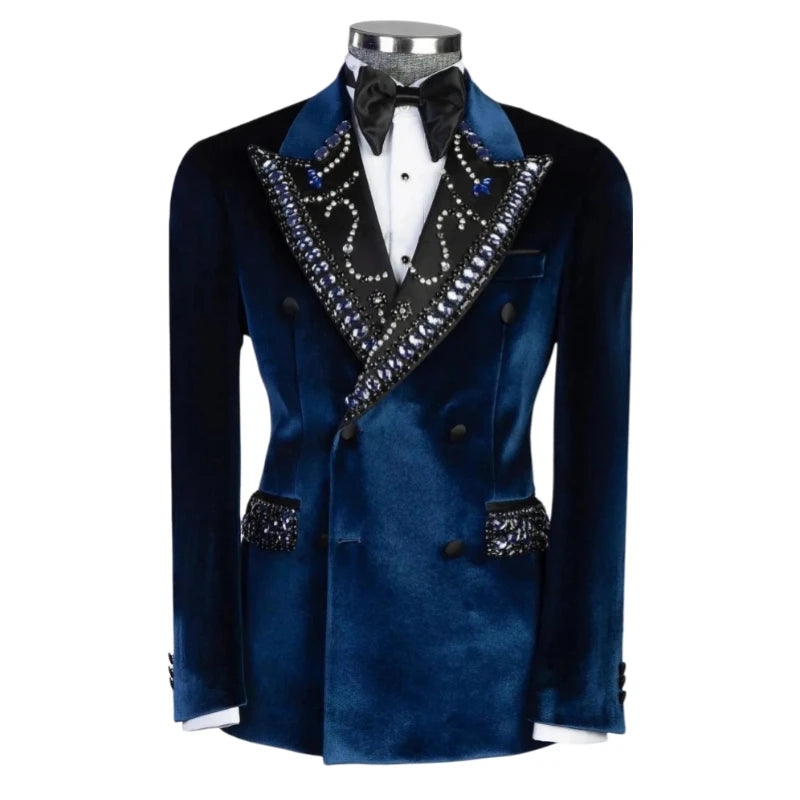 Luxury Prom Blazer Beaded Double Breasted Velvet Smoking Beaded Wedding Suit Jacket for Men 1 Piece Prom Party Male Jacket