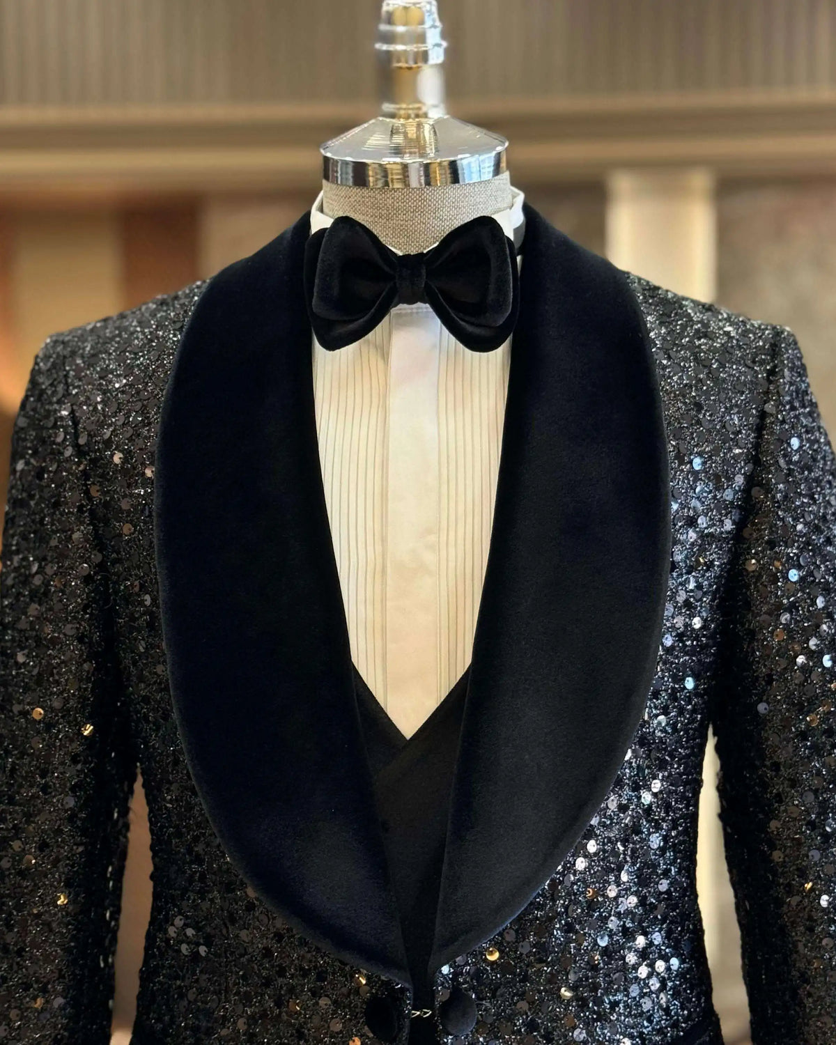 Costume 2 pièces en velours à paillettes pour homme, veste et pantalon à un bouton, revers châle, pour mariage, fête d'anniversaire, bal de promo, tenue de marié formelle