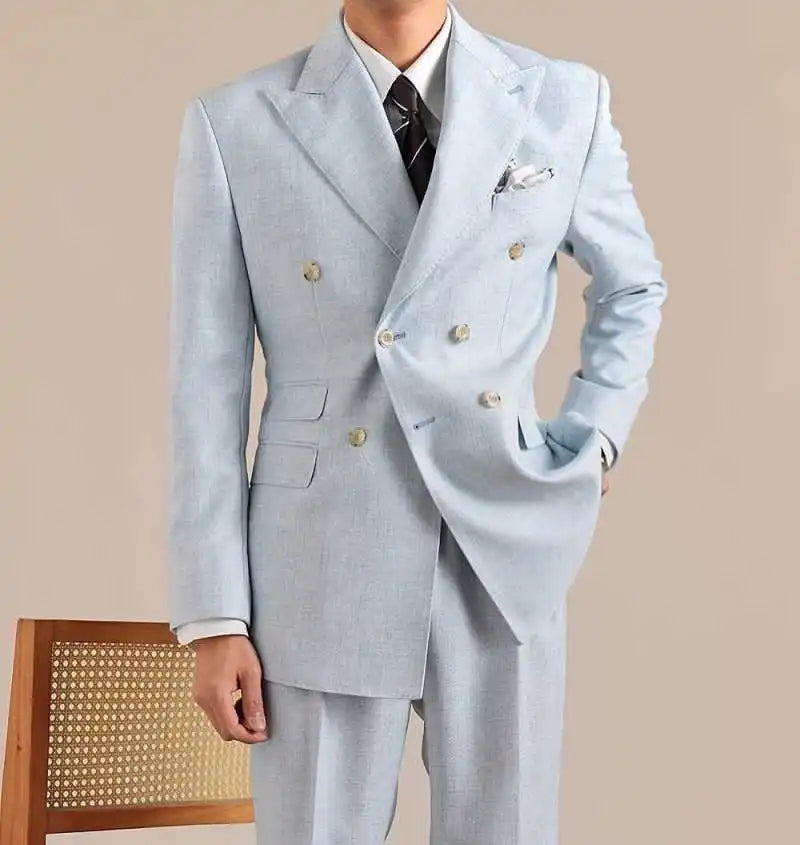 Simple Wedding Suits for Groom Peak Lapel Double Breasted Tuxedos 2 Pcs Jacket Pants Business Party Prom Customized