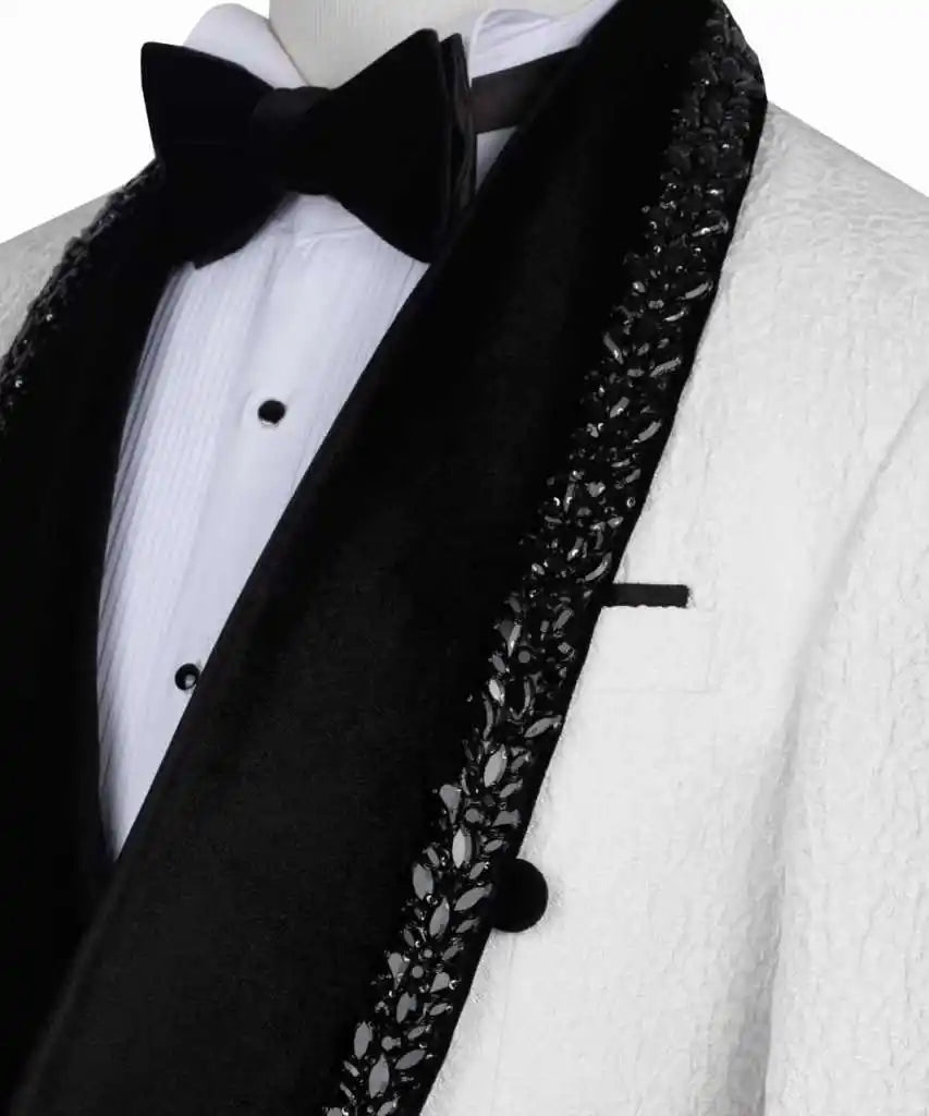 Vintage Crystal Men Wedding Suits Peaked Lapel Tuxedo Groom Wear 2 Pcs Jacket Pants Business Prom Evening Party Customized