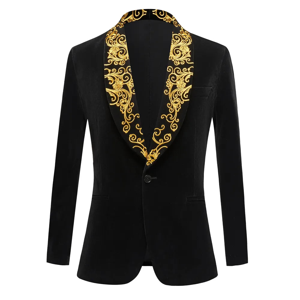 Men's Suits Embroidered Shawl Lapel Groom Wedding Tuxedos Male Prom Blazers Slim Fit Prom Photo Suit Party Tuxedo