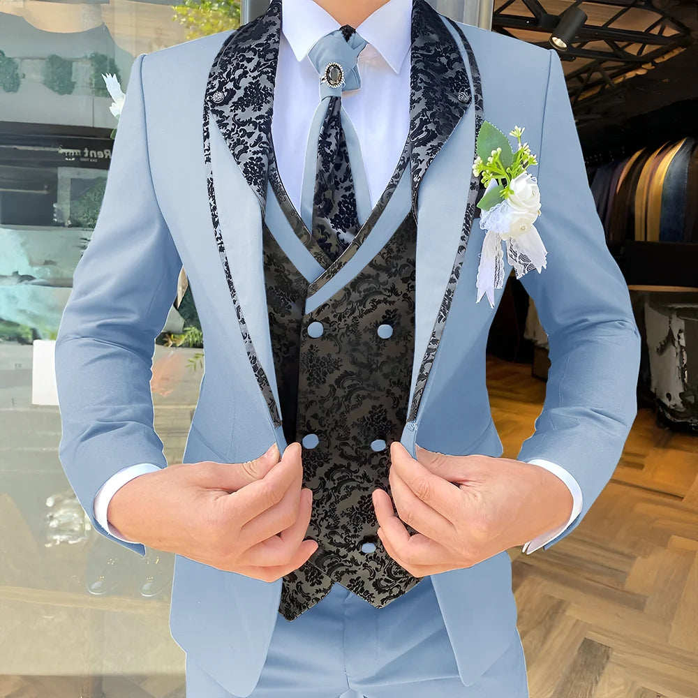 Traje de 3 piezas para hombre, elegante esmoquin para boda, chaqueta, pantalón y chaleco, blazer formal personalizado.