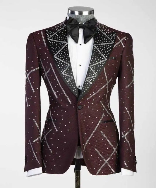 Modern Wedding Groom Tuxedo 2 Piece Blazer Pant Single Breasted Crystals Formal Occasions Party Banquet Customized