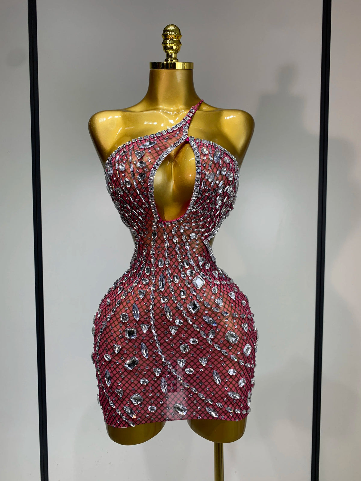 Sexy Sparkly Diamond Backless Short Dress Women Sleeveless Mesh See Through Evening Birthday Gown Singer Stage Outfit