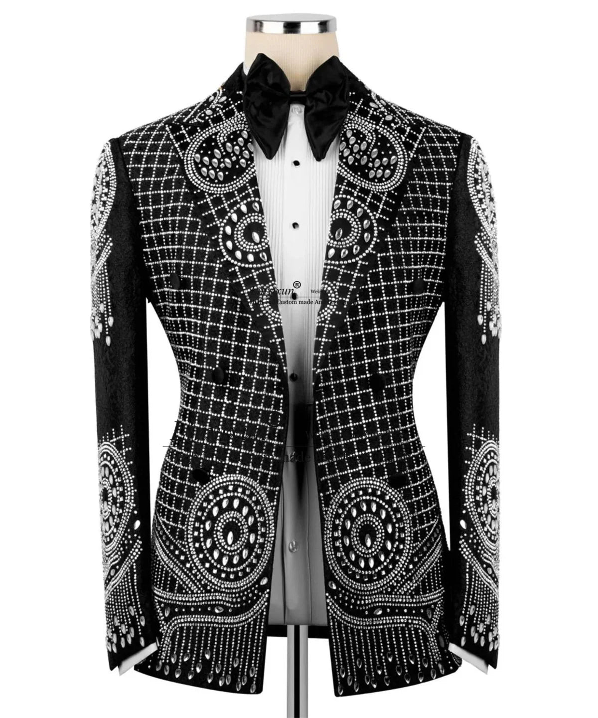 Sparkly Diamond Crystal Men Suits 2 Pieces Set Male Party Prom Blazer Customized Groom Tuxedo Wedding Jacquard