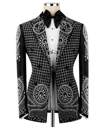 Sparkly Diamond Crystal Men Suits 2 Pieces Set Male Party Prom Blazer Customized Groom Tuxedo Wedding Jacquard Costume Homme