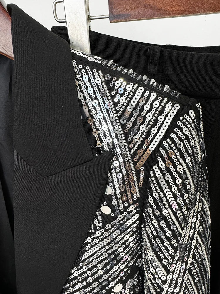 White Beaded Embroidery Sequins Pants Sets Women 2 Piece Outfits Blazer Pantsuits for Women Suits Outfits Black