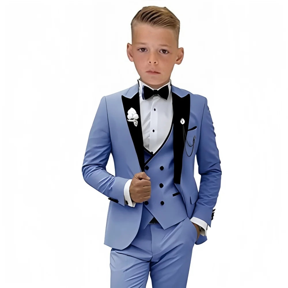 Velvet Collar Suit Set for Kids 3-14 Years, Three-Piece Wedding Suits for Boys, Toddler Suits Tuxedo Blazer Vest Pants Set