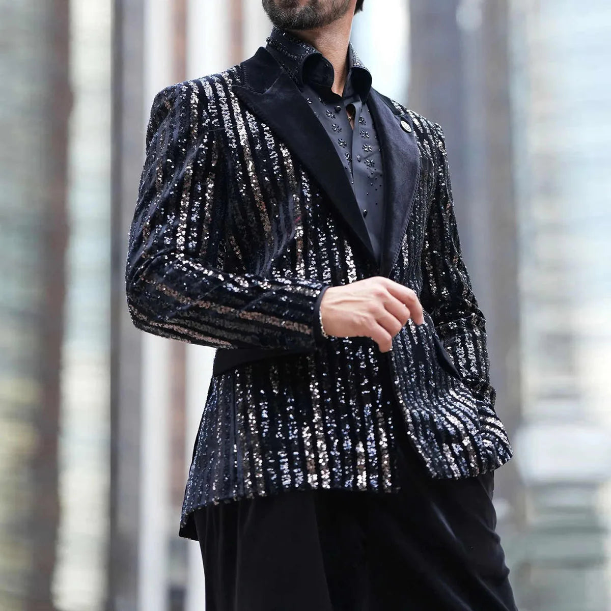 Customized Luxury Diamond Men Suit for Wedding 2 Pieces Sets Male Prom Blazer Crystals Sparkly Beaded Slim