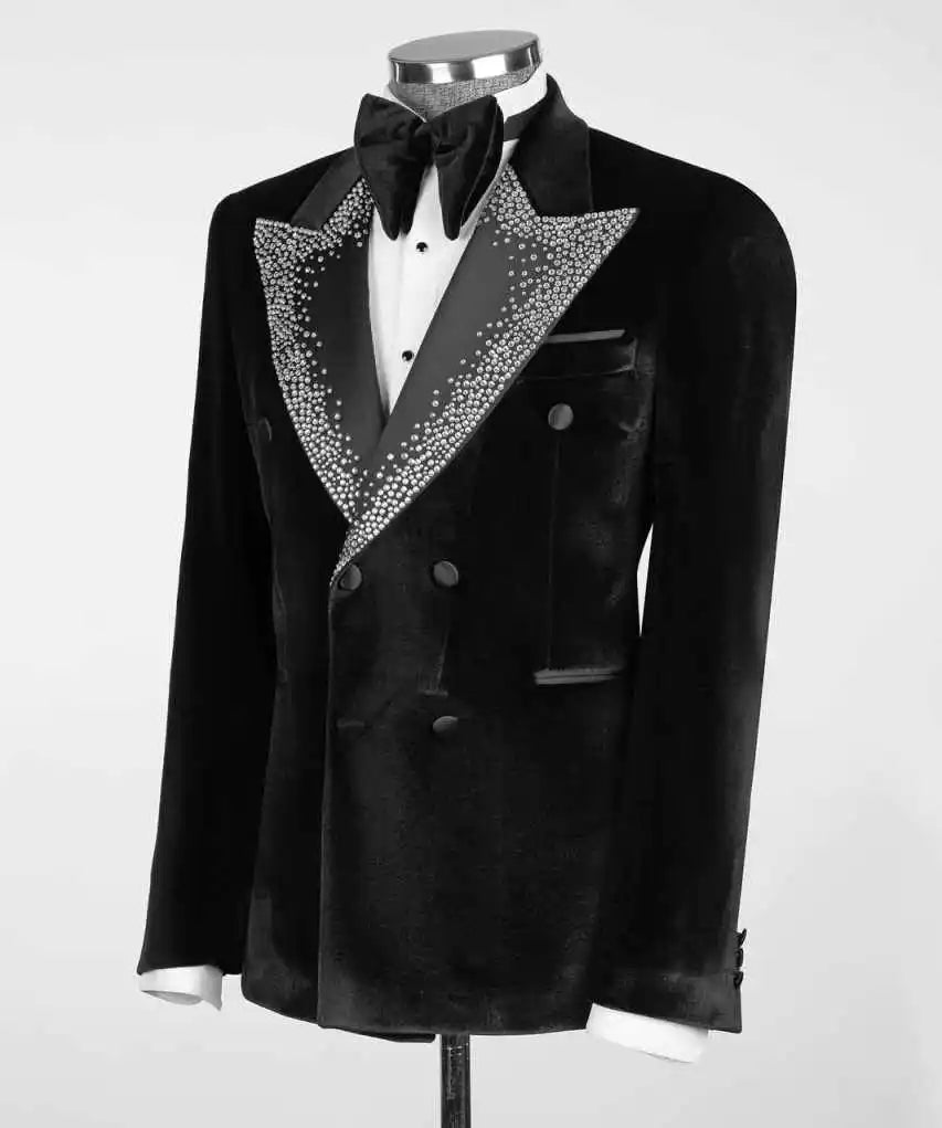 Ceremony Wedding Tuxedos Flannel Beaded Peaked Lapel Men Suit 1 Piece Set Jacket Daily Evening Business Blazers Customized