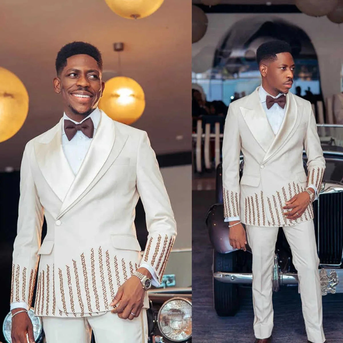 Customized Gem Men Suits Slim Fit Wedding Tuxedo Double Breasted Diamond 2 Piece Sets Groom Male Blazers Peak Lapel Party Homme