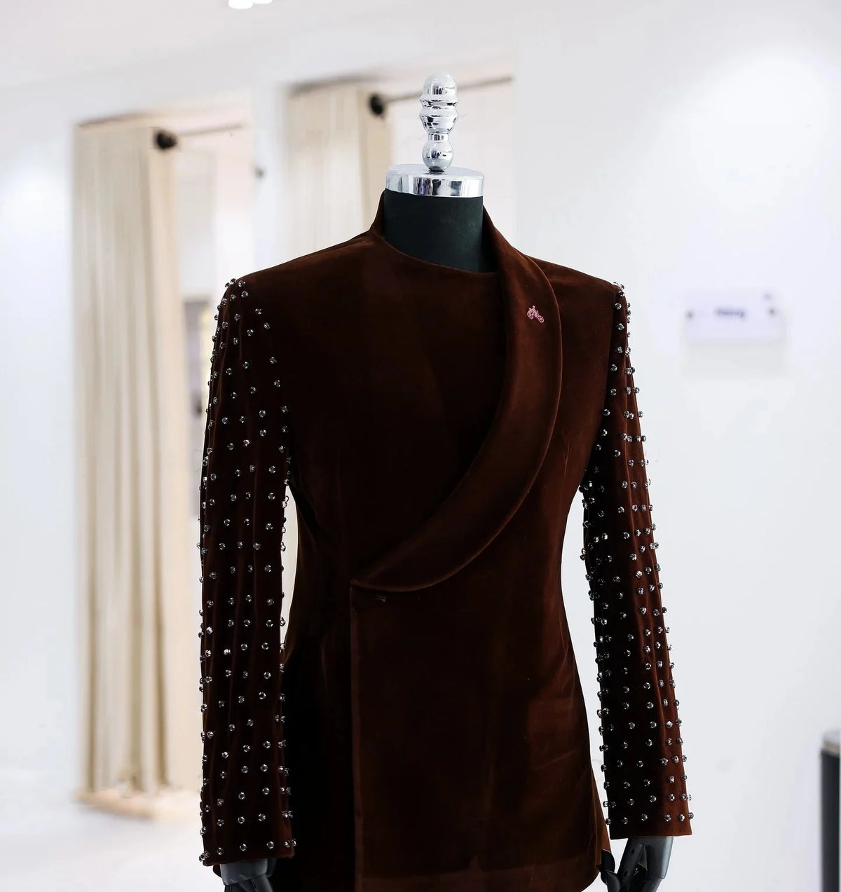 Men Suits Vintage Shawl Lapel Rhinestone Tailor-Made 2 Pieces Set Jacket Velvet Double Breasted Blazer Customized Coat Pants