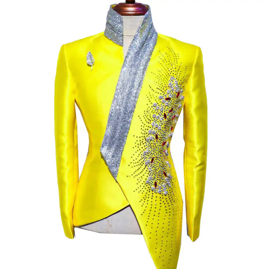 Fashion Yellow Wedding Tuxedos Unique 2 Piece Set Jacket Pants Men Suit Designer Formal Groom Wear Party Suits Customized
