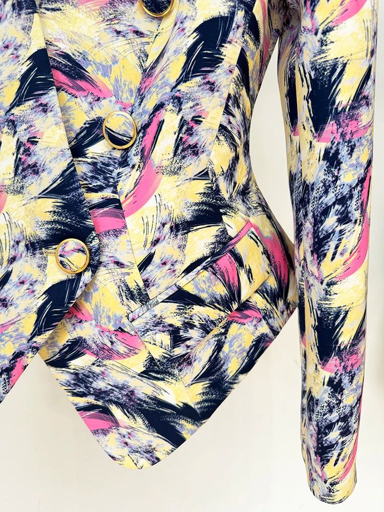 Designer Jacket Women's Gorgeous Feather Printed Collarless Blazer
