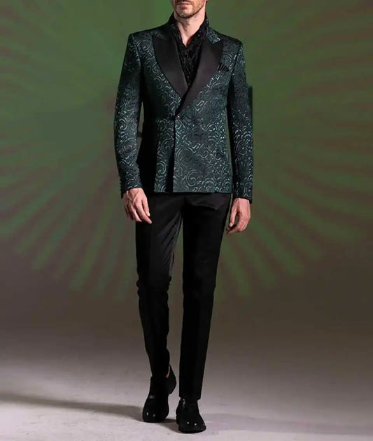 Elegant Jacquard Men's Suits 2 Pieces Blazer Pants Peaked Velvet Lapel One Button Wedding Slim Fit Custom Made Plus Size