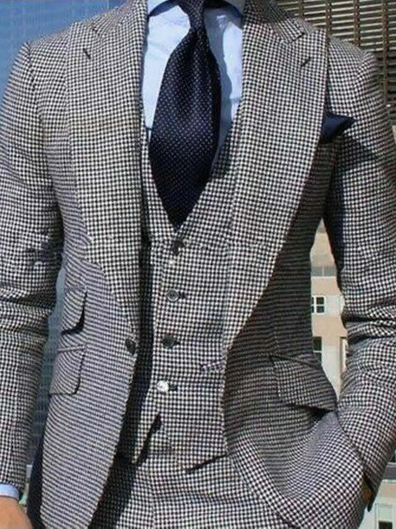 Men's Houndstooth Suits Single Breasted Slim Fit Blazer Formal Groom Tuxedos Set for Wedding/Business Prom Fashion Men Clothing