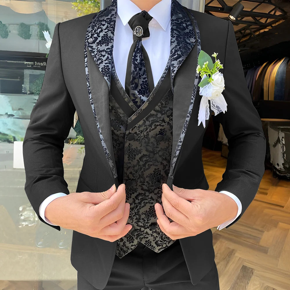 Traje de 3 piezas para hombre, elegante esmoquin para boda, chaqueta, pantalón y chaleco, blazer formal personalizado.