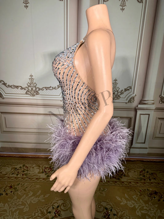 Luxurious Rhinestones Ostrich Feathers Bodysuit Women Sexy Mesh Transparent Evening Celebrate Birthday Dress Performance Costume