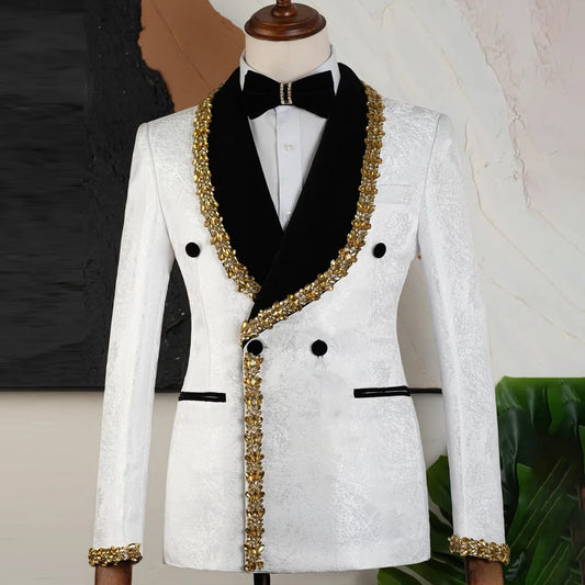 Customized Men Suits Slim Fit Diamond Wedding Groom Luxury 2 Pieces Sets Tuxedos Shiny Male Prom Blazers Trajes Para Hombre