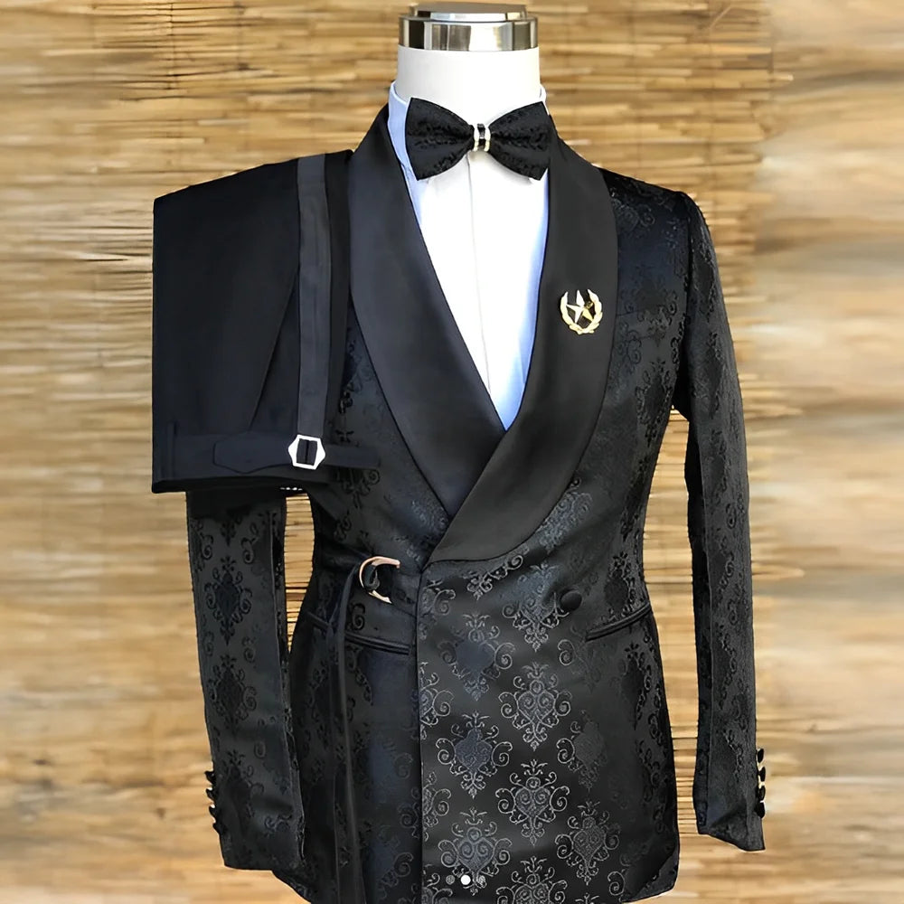 Traje de hombre de 2 piezas con estampado negro, esmoquin para novio de boda, traje premium a medida para hombre, tallas XS-5XL, blazer y pantalón.