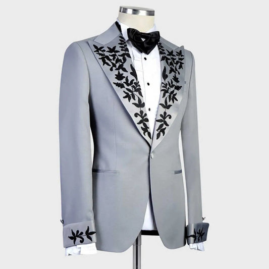 Customized Fashion Male Applique Jewelry Stones Suit Attire for Wedding Single Breasted Pants 2 Piece Groom Tuxedos Man Banquet