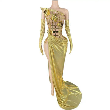Sexy Mesh See Through Top Long Skirt Gloves Set for Women Elegant Celebrate Evening Prom Birthday Dress Photo Shoot Wear