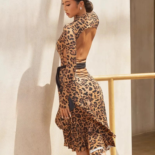 UK Latin Dance Dress - Women's Open Back Latin Practice Dress with Cross Back Straps & Built-in Bra Shorts, Sexy Design