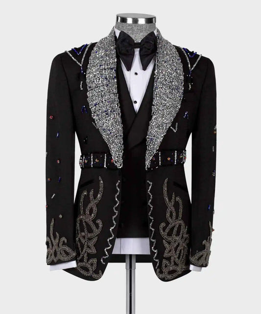 Exquisite Man Tuxedos Crystal Beaded 2 Pcs Jacket Pants Wedding Suit Luxury Shawl Lapel Evening Groom Party Outfits Customized