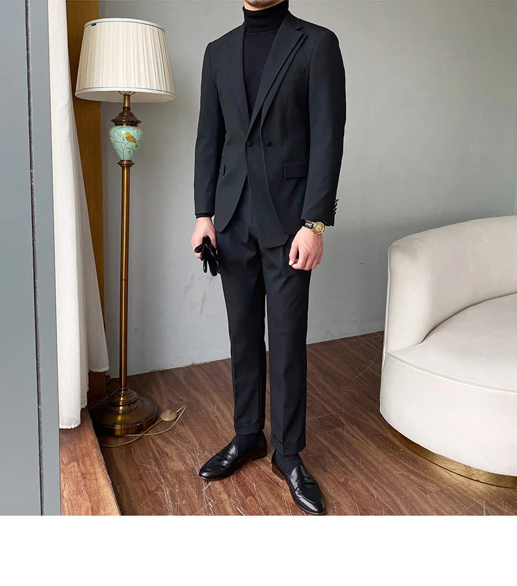 Trajes de negocios de lujo para hombre, con cuello doble, formales e informales, 2 piezas, elegantes, ajustados, con doble abertura.
