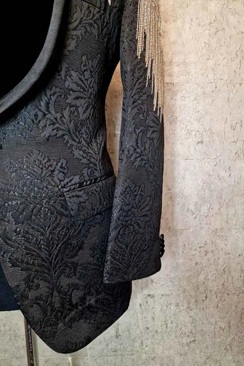 Royal Wedding Tuxedos Beading Jacquard Men Suit Shawl Lapel 2 Piece Set Jacket Pants Formal Groom Business Blazers Customized