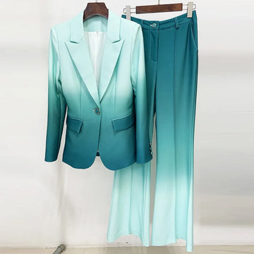 Hit Color Two Piece Set for Women Lapel Long Sleeve Coat High Waist Slimming Pant Chic Sets Female Fashion