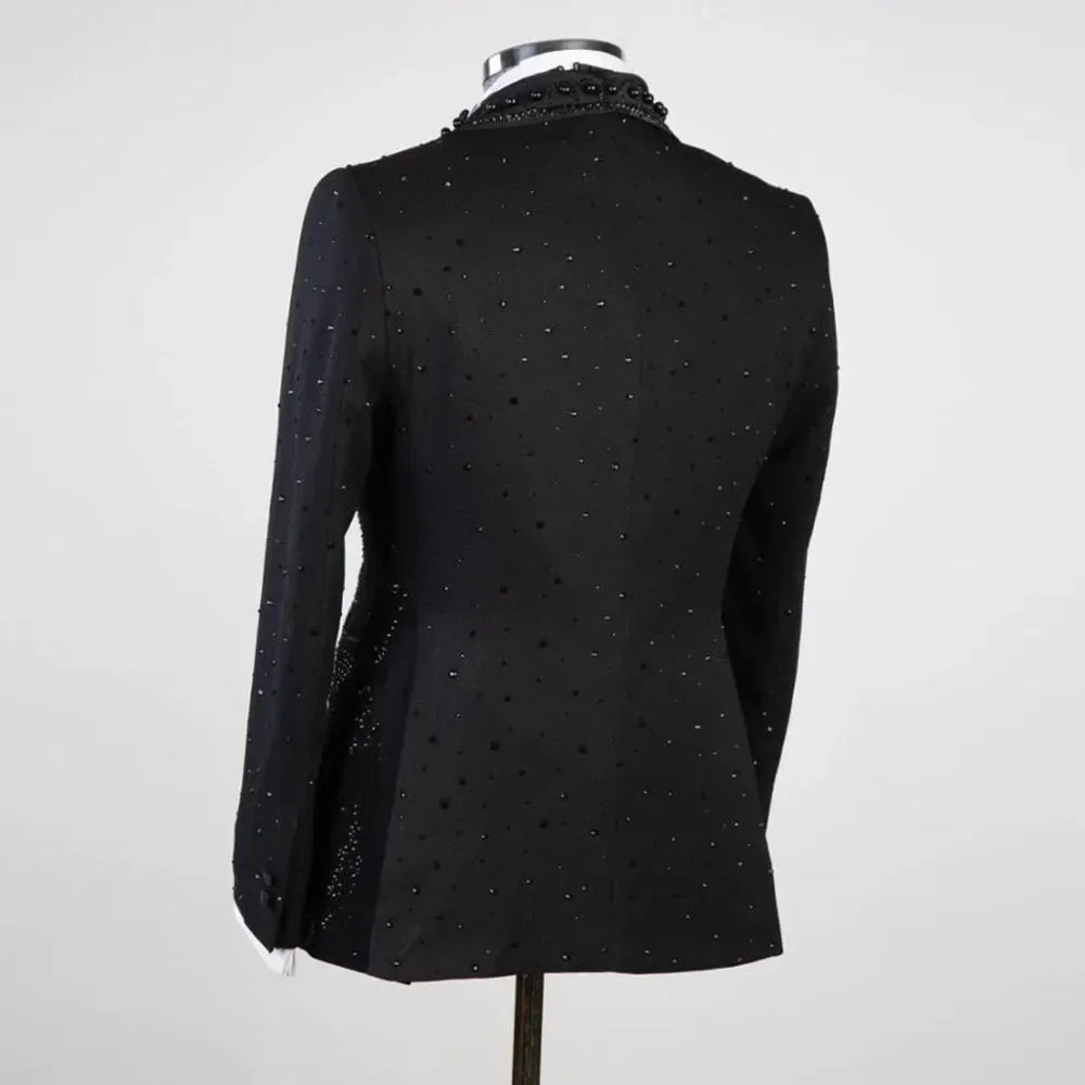 Men Suits Wedding Tailor-Made Pearls Beading Shawl Lapel 3 Pieces Set Coat One Button Groom Blazer Customized Jacket Vest Pants