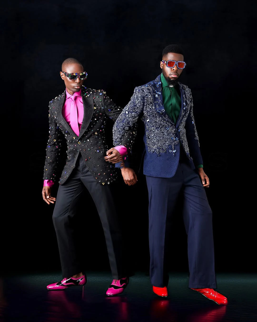 Men Suits Peaked Lapel Crystal Beaded Tailor-Made 2 Pieces Set Jacket Jacquard Appliques Blazer Groom Customized Coat Pants