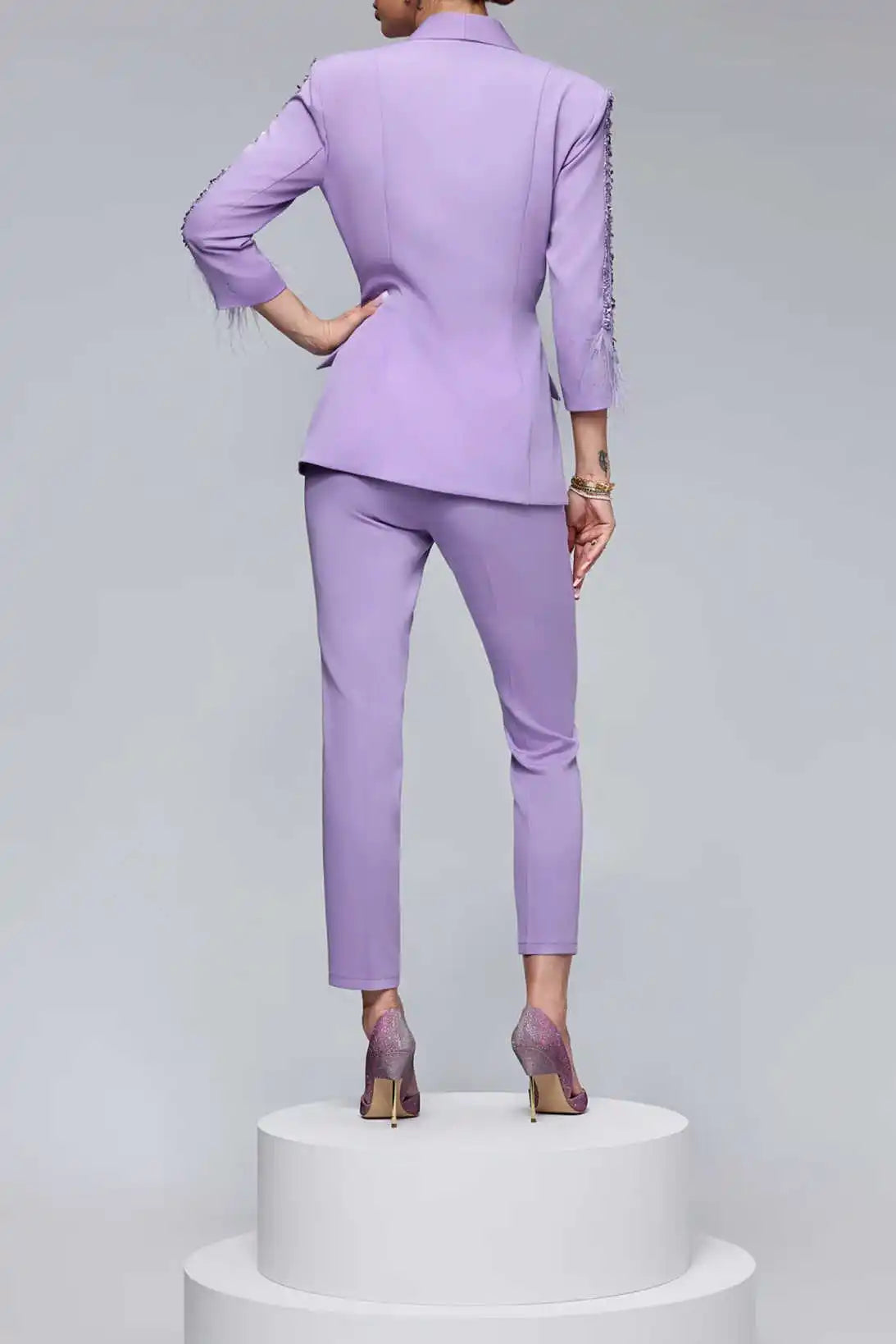 Elegant Purple Women Pants Suits Crystal Beading Red Carpet Lady Slim Fit Wear Prom Birthday Jacket Coat Customized 2 Pieces