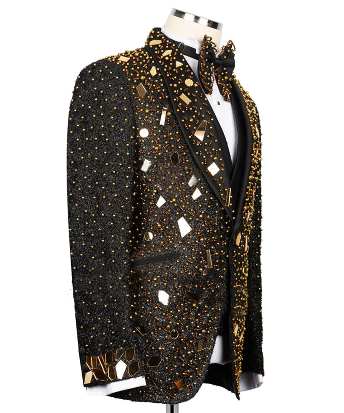 Men Wedding Suits Gorgeous Shawl Lapel Tailor-Made 3 Pieces Set Beading Pearls Groom Blazer Customized Jacket Vest Pants