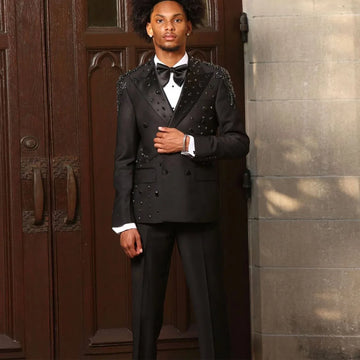 Customized Men Suits Ropa Hombre Peaked Lapel Groom Luxury Diamond Rhinestones Tuxedos 2 Pieces Sets Male Party Prom Blazer