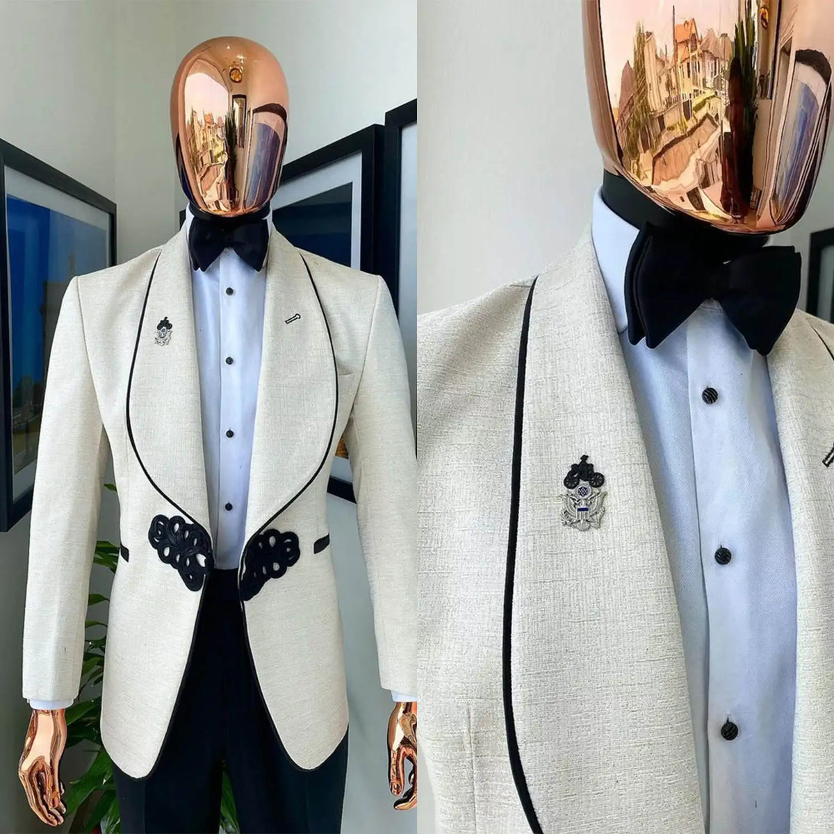 Special Men Suits for Wedding Blazer Shawl Lapel 2 Pieces Set Design Party Groom Tuxedo Coat Customized Jackets Black Pants