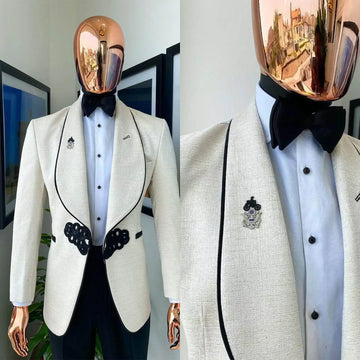 Special Men Suits for Wedding Blazer Shawl Lapel 2 Pieces Set Design Party Groom Tuxedo Coat Customized Jackets Black Pants