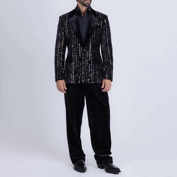 Customized Luxury Diamond Men Suit for Wedding 2 Pieces Sets Male Prom Blazer Crystals Sparkly Beaded Slim Trajes Para Hombre